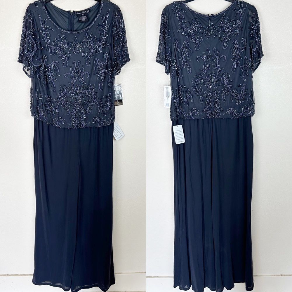 Pisarro Nights Grey Beaded Short Sleeve Jumpsuit Evening 12
